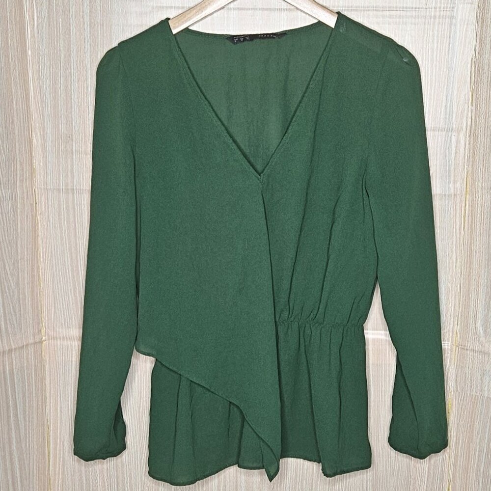 Zara Basic Womens Green Semi Sheer Blouse Medium